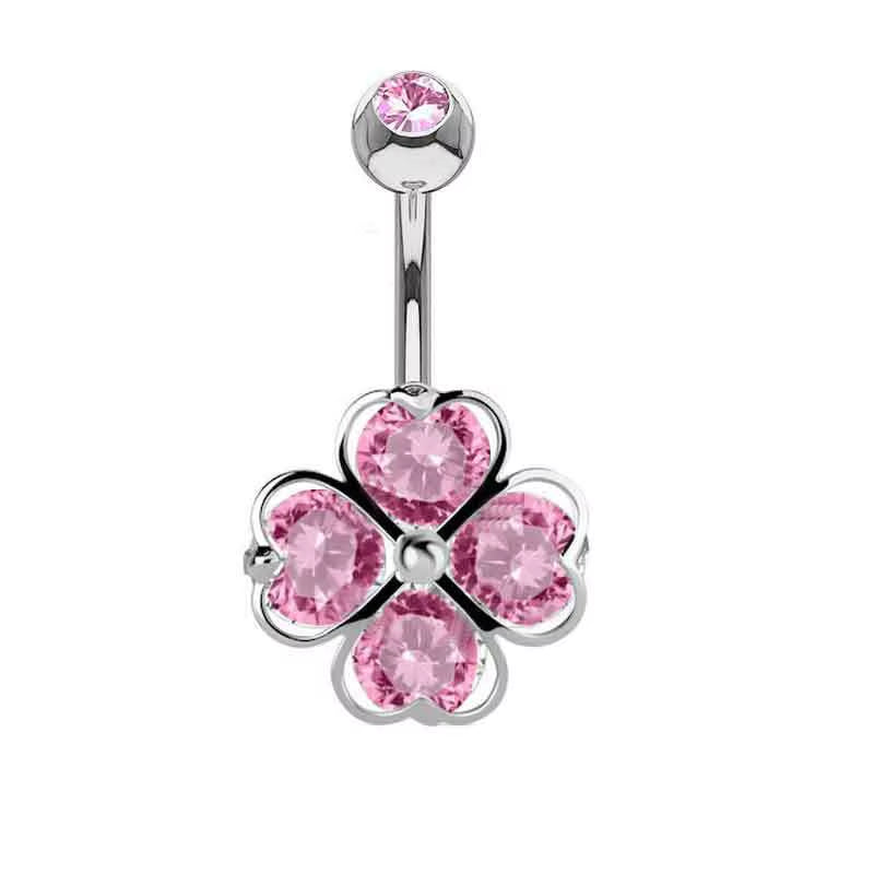 1PCS Pink Crown Belly Button Rings Jewelry Stainless Steel Heart Navel Piercing Barbell Crystal Cute Belly Rings for Women Girls