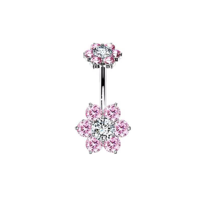 1PCS Pink Crown Belly Button Rings Jewelry Stainless Steel Heart Navel Piercing Barbell Crystal Cute Belly Rings for Women Girls