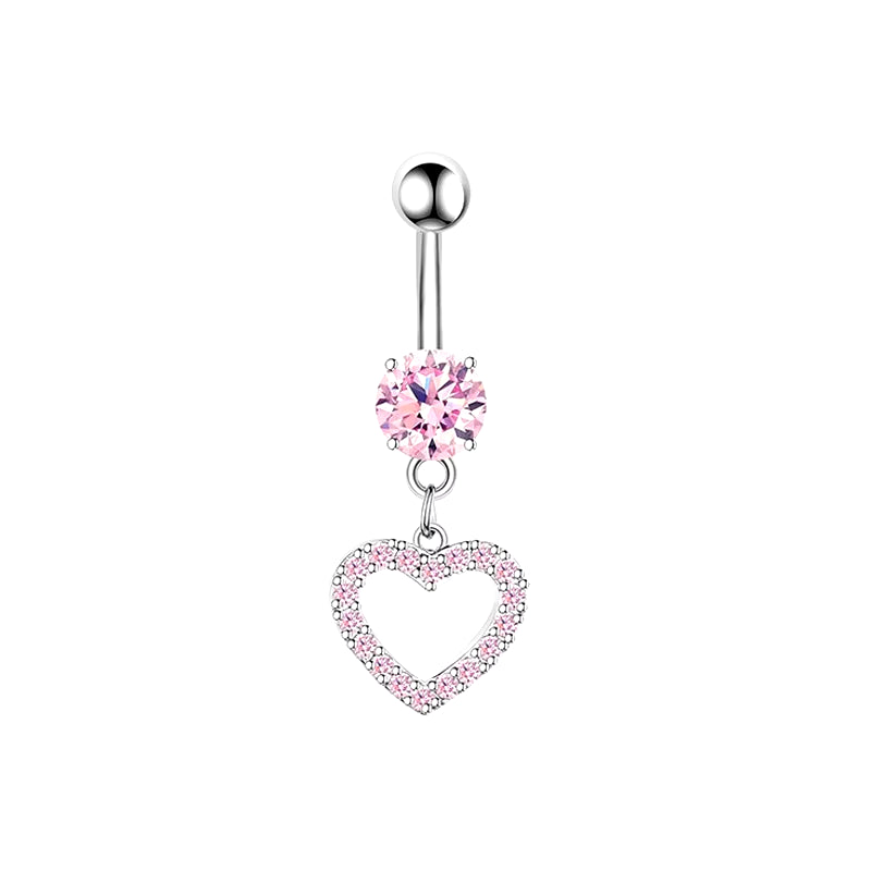 1PCS Pink Crown Belly Button Rings Jewelry Stainless Steel Heart Navel Piercing Barbell Crystal Cute Belly Rings for Women Girls