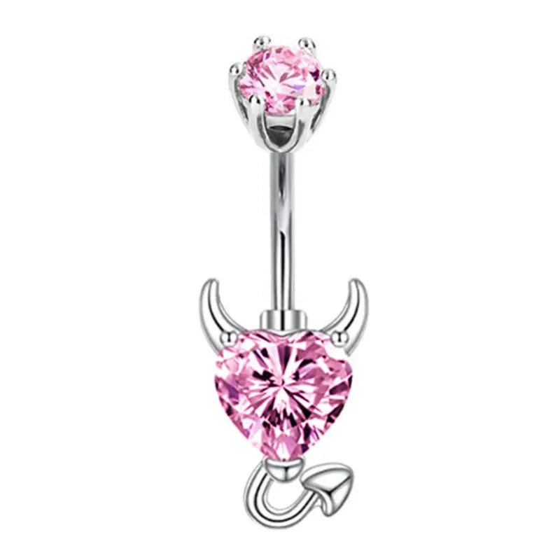 1PCS Pink Crown Belly Button Rings Jewelry Stainless Steel Heart Navel Piercing Barbell Crystal Cute Belly Rings for Women Girls