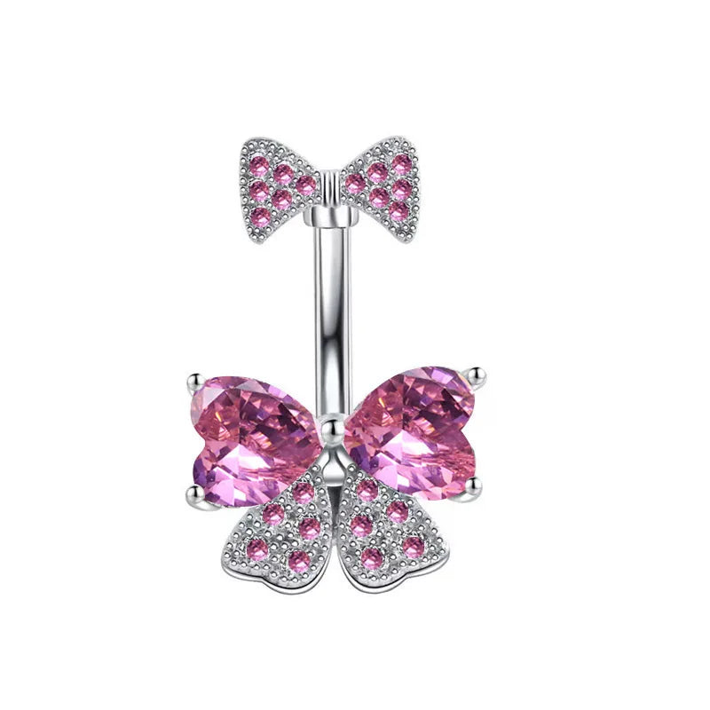 1PCS Pink Crown Belly Button Rings Jewelry Stainless Steel Heart Navel Piercing Barbell Crystal Cute Belly Rings for Women Girls