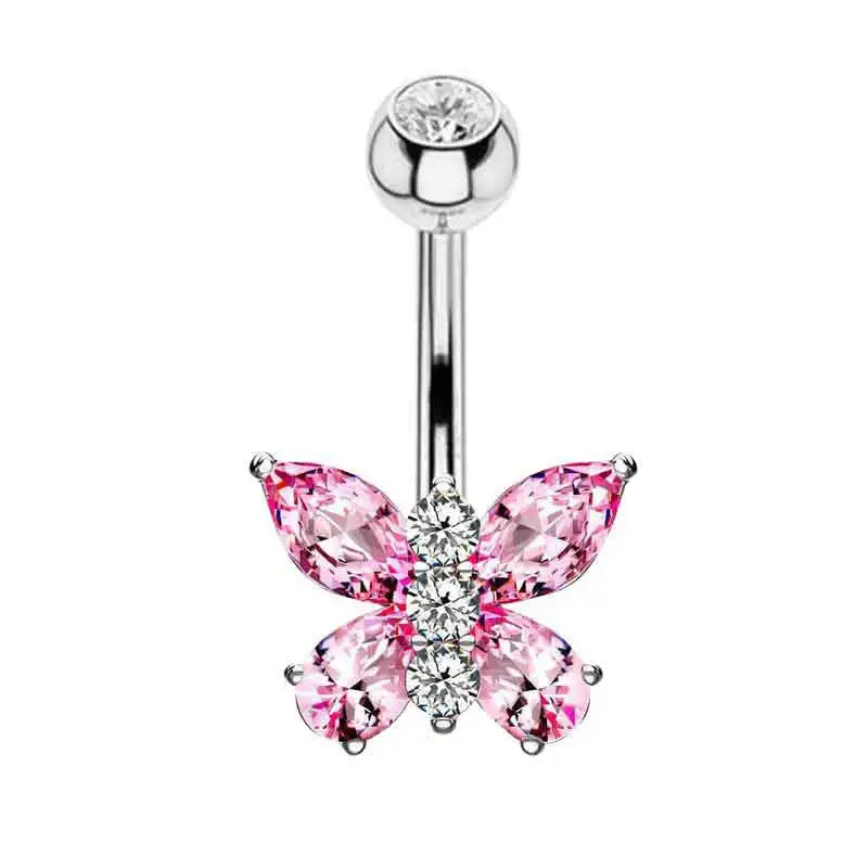 1PCS Pink Crown Belly Button Rings Jewelry Stainless Steel Heart Navel Piercing Barbell Crystal Cute Belly Rings for Women Girls
