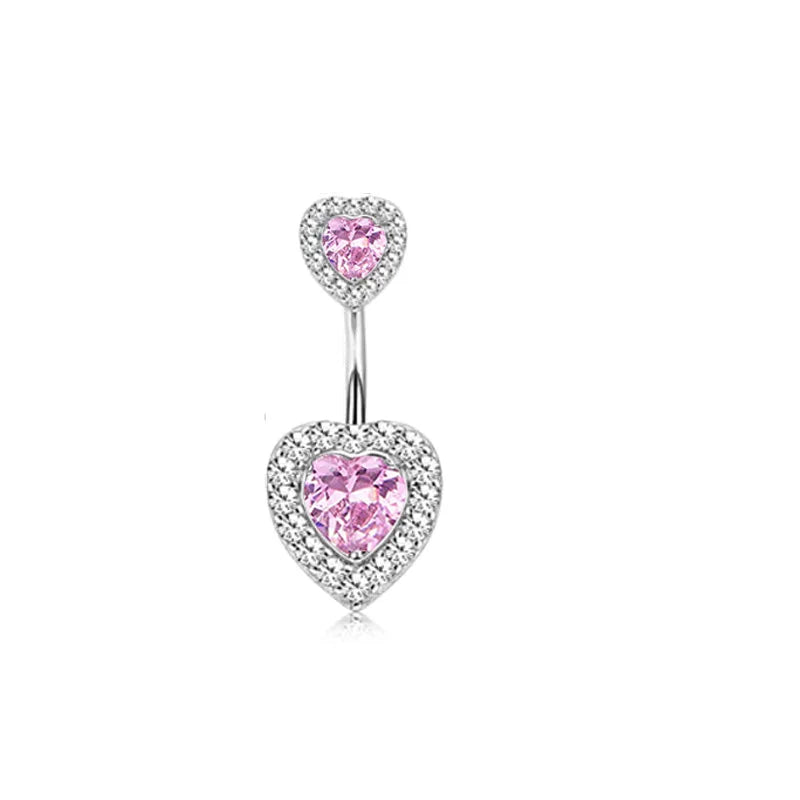 1PCS Pink Crown Belly Button Rings Jewelry Stainless Steel Heart Navel Piercing Barbell Crystal Cute Belly Rings for Women Girls
