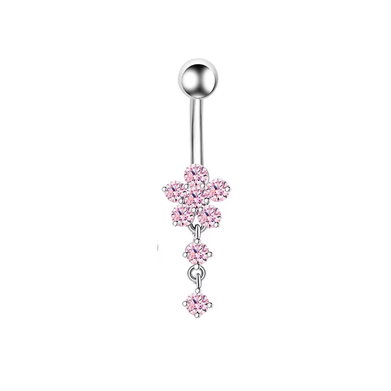 1PCS Pink Crown Belly Button Rings Jewelry Stainless Steel Heart Navel Piercing Barbell Crystal Cute Belly Rings for Women Girls