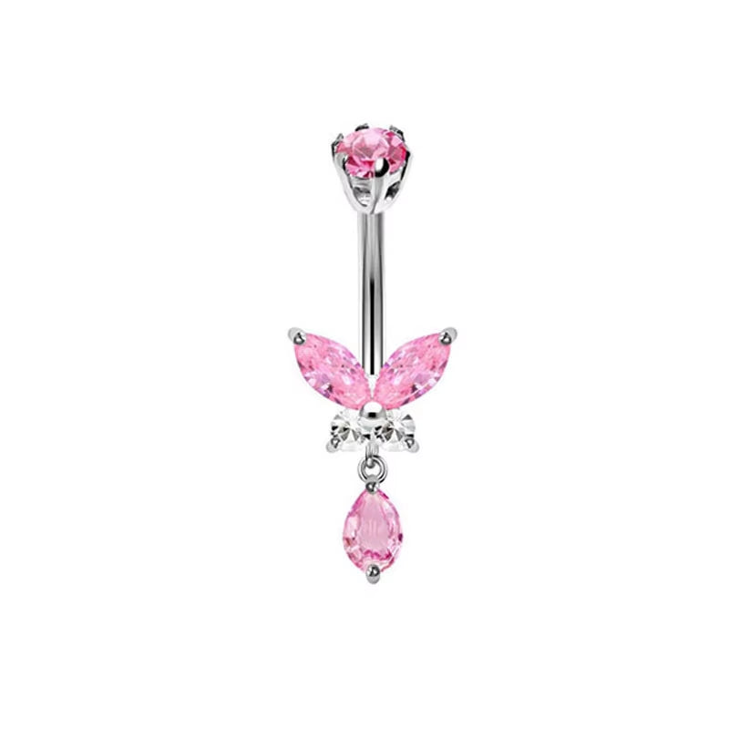 1PCS Pink Crown Belly Button Rings Jewelry Stainless Steel Heart Navel Piercing Barbell Crystal Cute Belly Rings for Women Girls