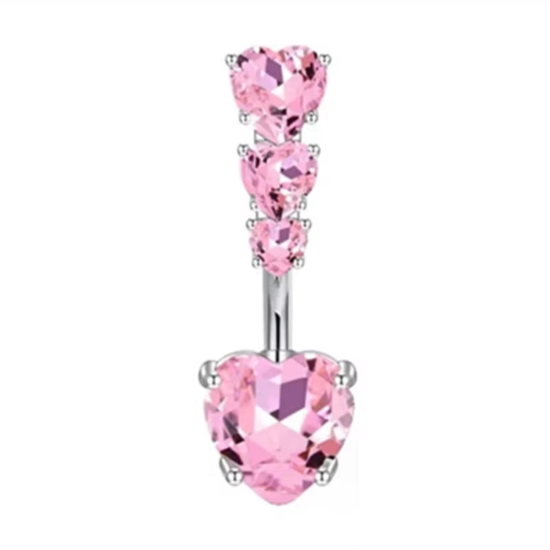 1PCS Pink Crown Belly Button Rings Jewelry Stainless Steel Heart Navel Piercing Barbell Crystal Cute Belly Rings for Women Girls