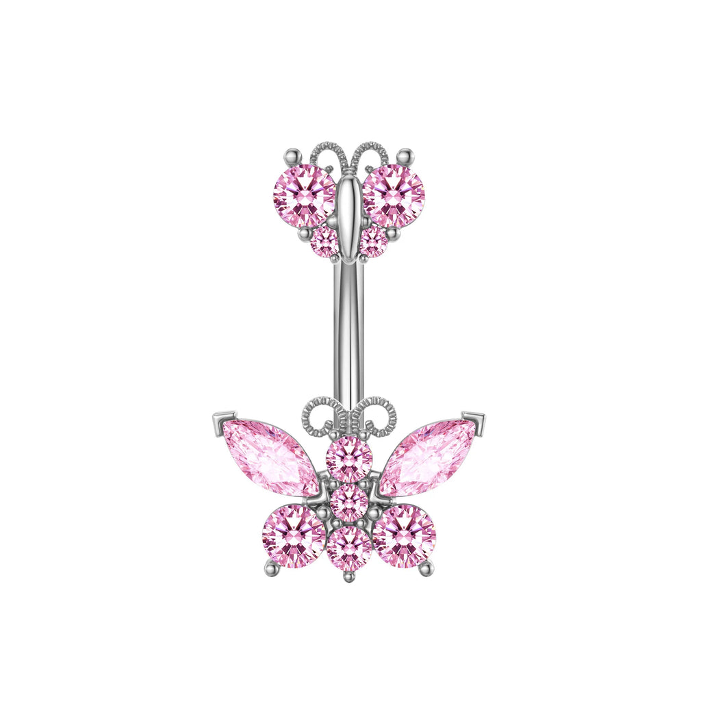 1PCS Pink Crown Belly Button Rings Jewelry Stainless Steel Heart Navel Piercing Barbell Crystal Cute Belly Rings for Women Girls