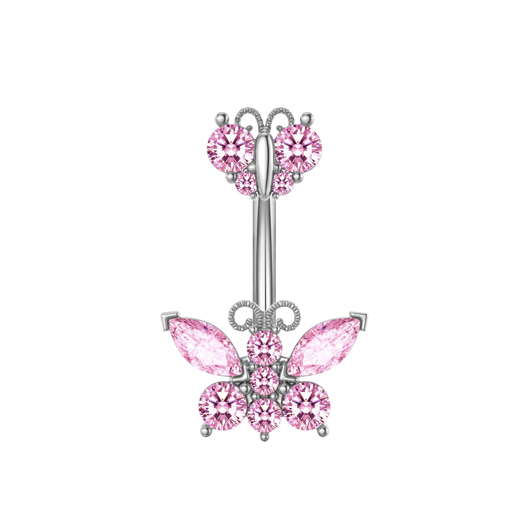 1PCS Pink Crown Belly Button Rings Jewelry Stainless Steel Heart Navel Piercing Barbell Crystal Cute Belly Rings for Women Girls
