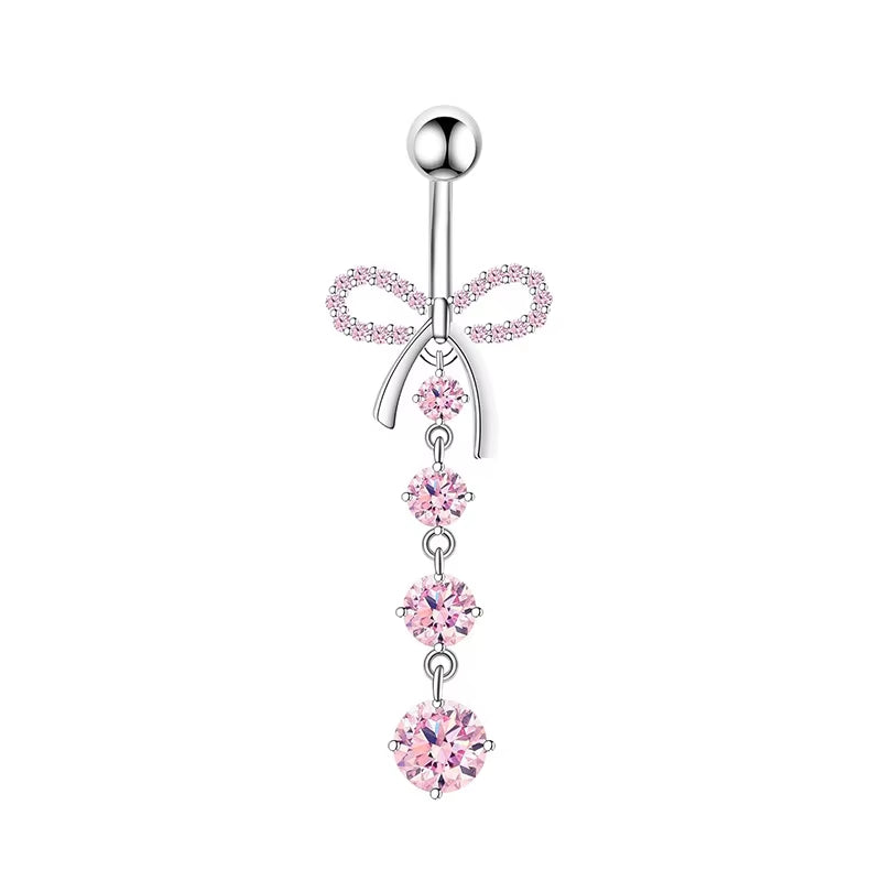 1PCS Pink Crown Belly Button Rings Jewelry Stainless Steel Heart Navel Piercing Barbell Crystal Cute Belly Rings for Women Girls