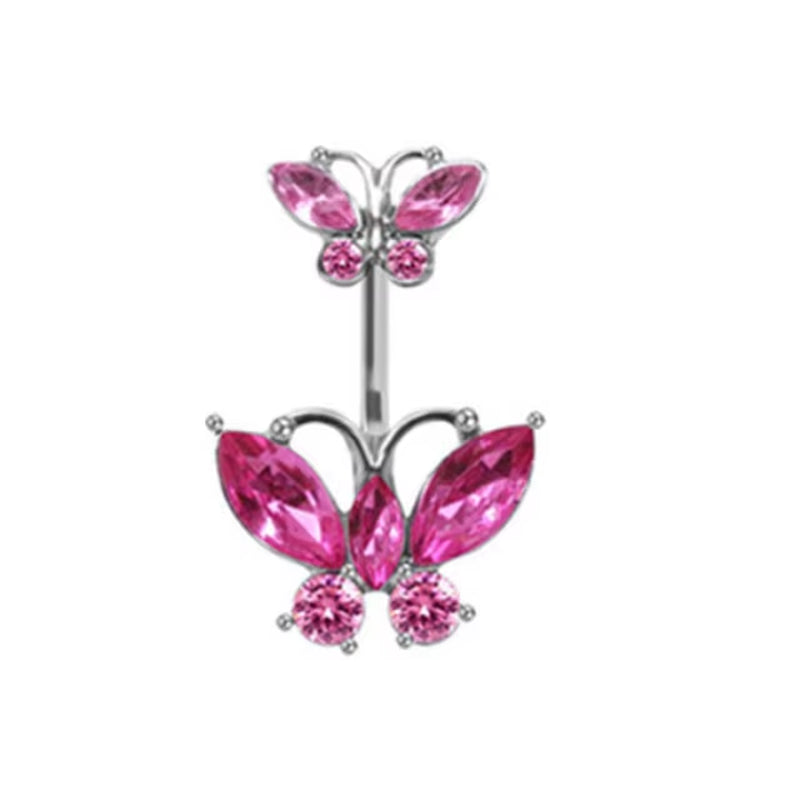 1PCS Pink Crown Belly Button Rings Jewelry Stainless Steel Heart Navel Piercing Barbell Crystal Cute Belly Rings for Women Girls