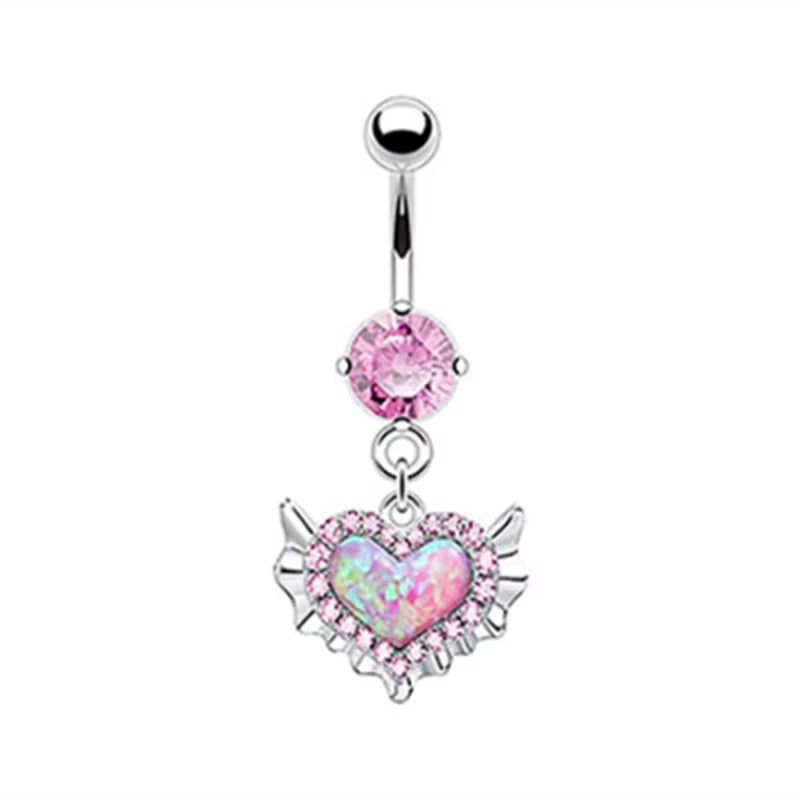 1PCS Pink Crown Belly Button Rings Jewelry Stainless Steel Heart Navel Piercing Barbell Crystal Cute Belly Rings for Women Girls