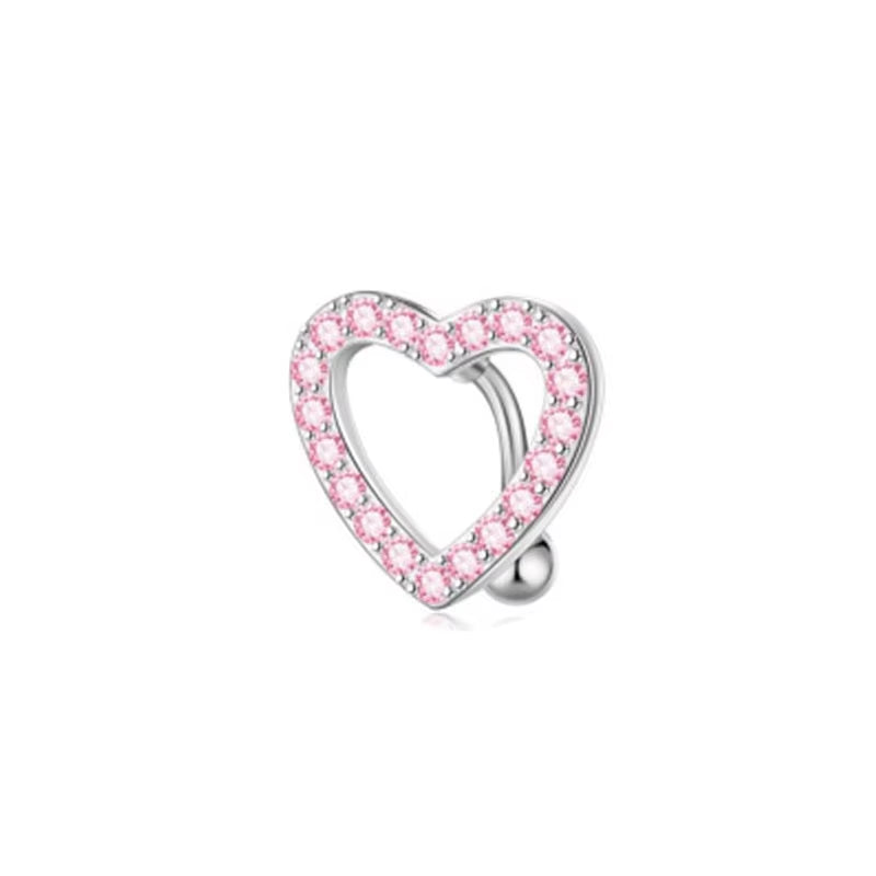 1PCS Pink Crown Belly Button Rings Jewelry Stainless Steel Heart Navel Piercing Barbell Crystal Cute Belly Rings for Women Girls