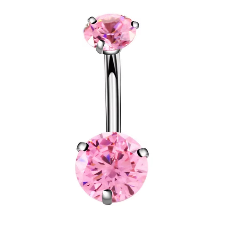 1PCS Pink Crown Belly Button Rings Jewelry Stainless Steel Heart Navel Piercing Barbell Crystal Cute Belly Rings for Women Girls