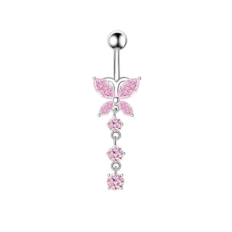 1PCS Pink Crown Belly Button Rings Jewelry Stainless Steel Heart Navel Piercing Barbell Crystal Cute Belly Rings for Women Girls