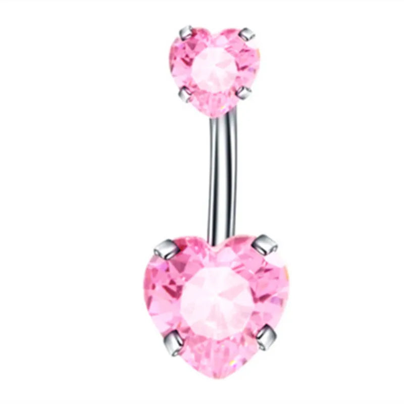 1PCS Pink Crown Belly Button Rings Jewelry Stainless Steel Heart Navel Piercing Barbell Crystal Cute Belly Rings for Women Girls