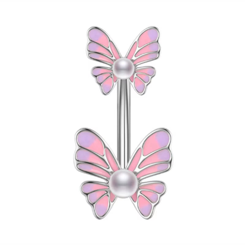 1PCS Pink Crown Belly Button Rings Jewelry Stainless Steel Heart Navel Piercing Barbell Crystal Cute Belly Rings for Women Girls