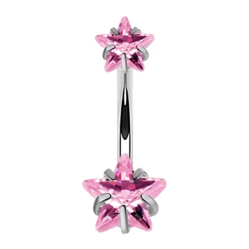 1PCS Pink Crown Belly Button Rings Jewelry Stainless Steel Heart Navel Piercing Barbell Crystal Cute Belly Rings for Women Girls