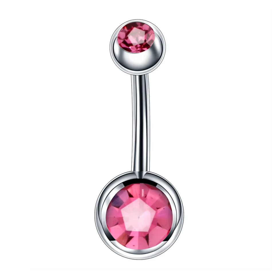 1PCS Pink Crown Belly Button Rings Jewelry Stainless Steel Heart Navel Piercing Barbell Crystal Cute Belly Rings for Women Girls